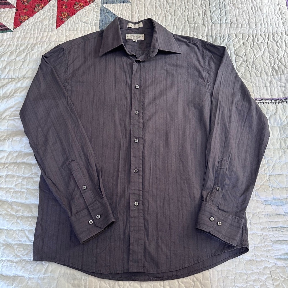 Eighty Eight Button Down Shirt Mens Medium Purple Tonal Stripe Cotton